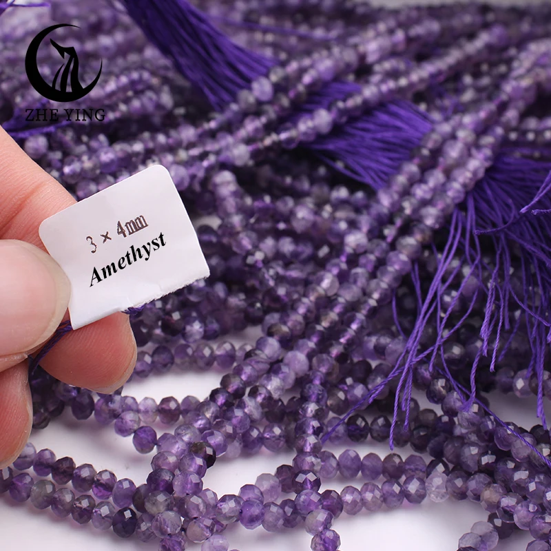 Zhe Ying Natural Amethyst Stone Beads 3x4mm Faceted Loose Gemstone Beads for Bracelet Making DIY Jewelry Accessories