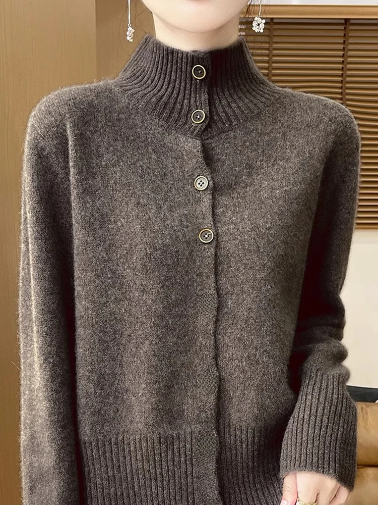 Retro High Ne Camere Knitwear Casual Outerwear Autumn Winter Top Women's Faion Commute Loose Fit Long Sve Warmth