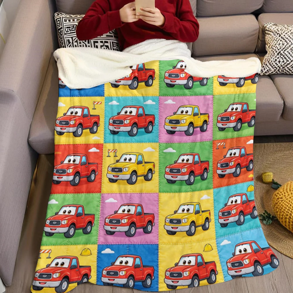 Red Mixer Truck Gear Grid Flannel Blanket Perfect for Sofa Office Bed Travel Sleep Read Relax Camping Four Season Use