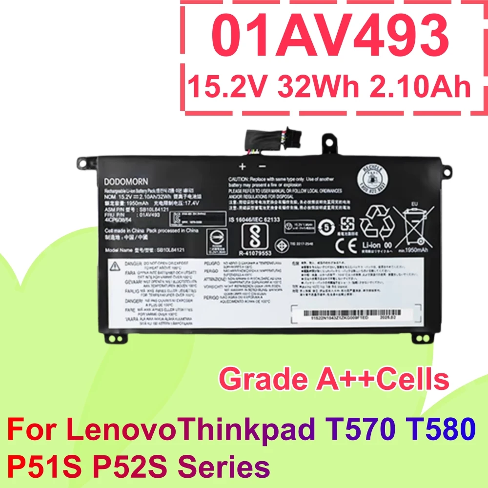 New 01AV493 Laptop Battery For Lenovo ThinkPad T570 T580 P51s P52s 00UR890 00UR892 SB10L84121 SB10L84123