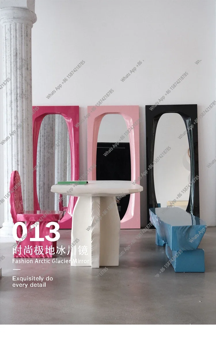 XZL Polar Glacier Mirror Takes Pictures With Ultra-white Glass Floor-to-ceiling Mirror Studio, Pink Rectangular Full-body Mirror