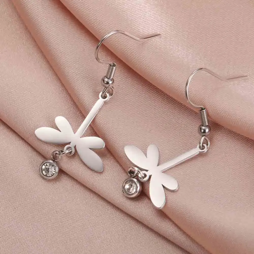 My Shape Dragonfly Rhinestone Earrings for Women Girls Stainless Steel Crystal Pendent Dangle Earrings Fashion Jewelry Birthday