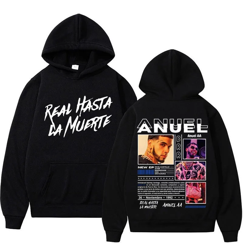 Rapero Anuel AA Real Hasta La Muerte sudaderas con capucha hombres mujeres cadera sudaderas con capucha mujeres hombres manga larga sudaderas con capucha Unisex Cool Casual
