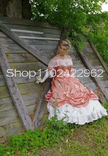 Silk Pink Southern Belle Ball Gown Prom Dresses Ruched Ruffles Lace Off Shoulder Half Sleeve Victorian Evening Dress AliExpress
