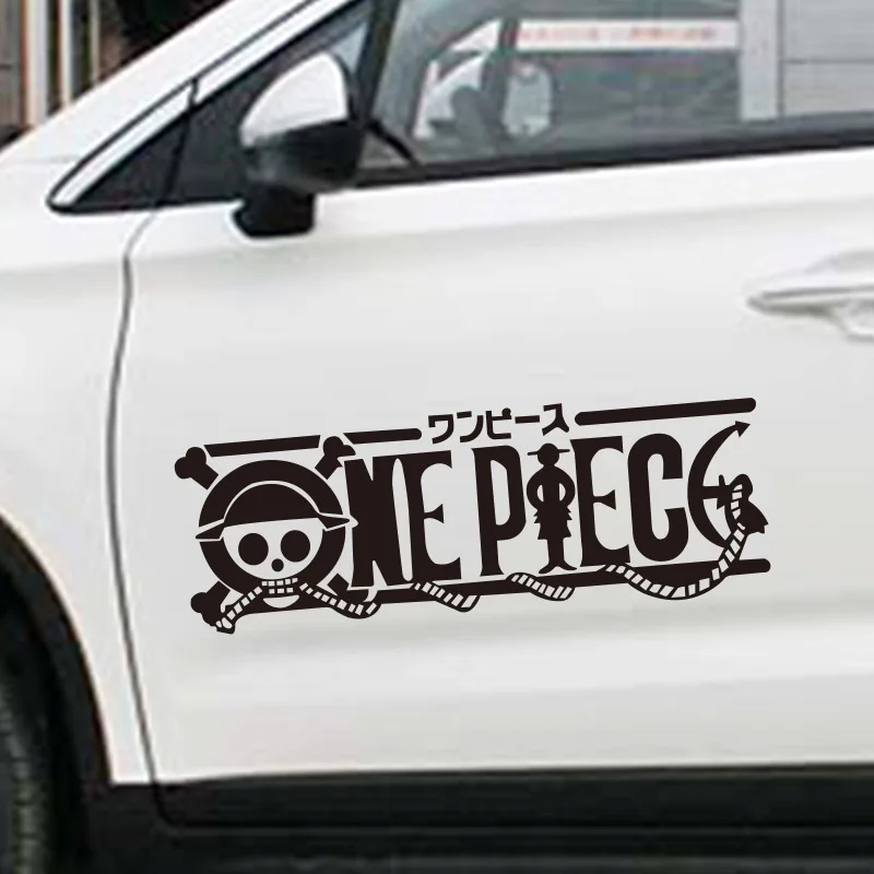 Uma peça anime personalidade dos desenhos animados adesivos de carro 29*10cm brilhante inglês veículo corpo porta grade adesivos para decoração do veículo