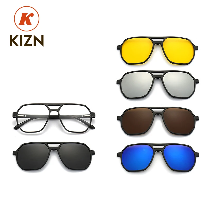 KIZN الرياضة إطار كبير الاستقطاب قصر النظر النظارات الشمسية 6 في 1 وصفة طبية مشبك مغناطيسي الرجال نظارات نسائية النظارات البصرية-0.5 إلى