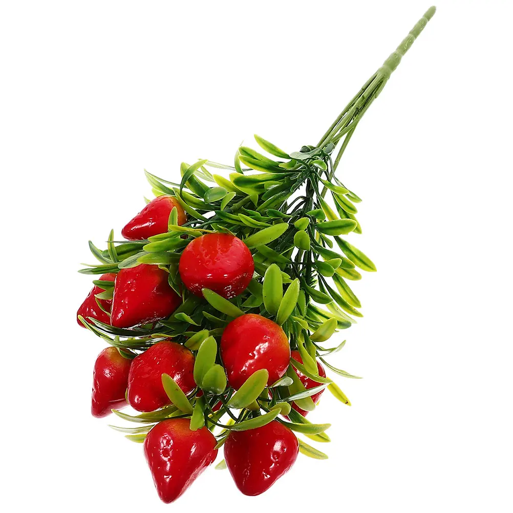 

1pcs Artificial Strawberry Stem Fake Fruit Branch Faux Bunch Vivid Simulated Decorative Bouquet For Home Garden Wedding Party