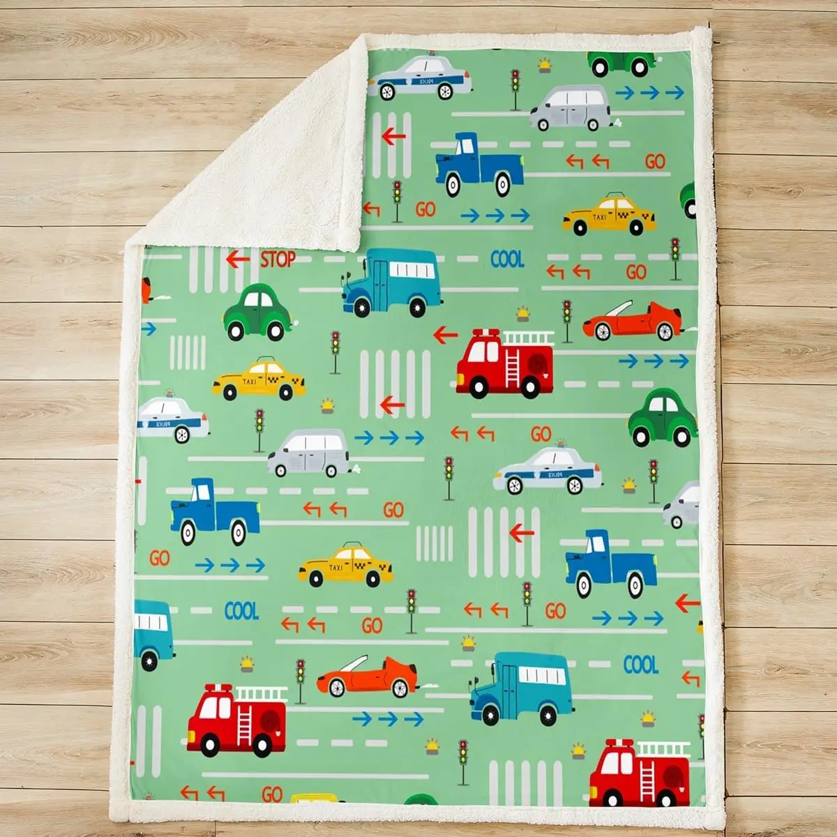 Transport Cars Sherpa Blanket Transport Vehicles Cars Fleece Throw Blanket Firemen Car Vehicle Plush Blanket for Police