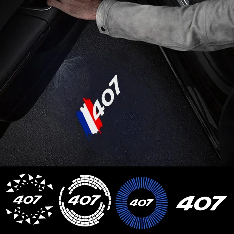 2Pcs For Peugeot 407 HD Projector LED Car Door Welcome Lights Auto Emblem Shadow Lamp Night Signal Light Auto Decor Accessories