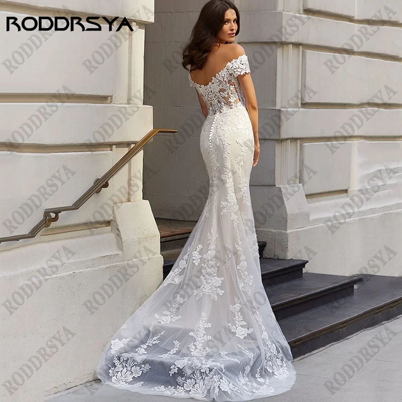 RODDRSYA Off The Shoulder Mermaid Robe De Mariée Bohème Lace Appliques Tulle Wedding Dress Sexy Backless Bridal Gown Custom Made