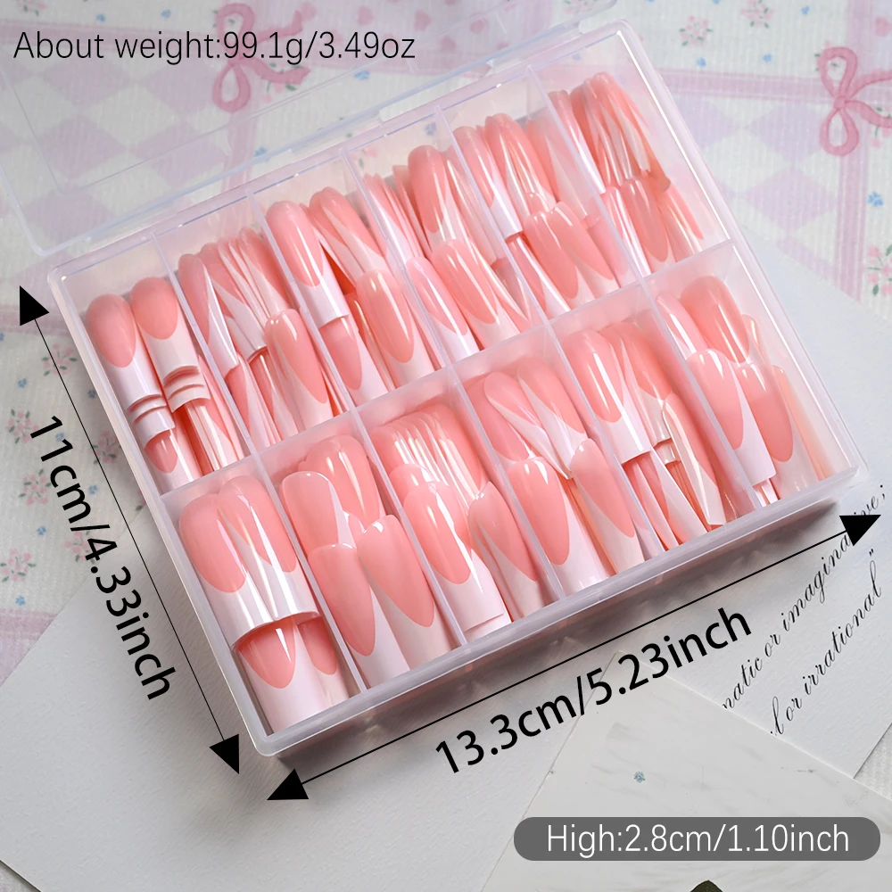 240pcs Oily Sheen Long Square French False Nails High Gloss Pink Wide White-tipped Press On Nails Full Cover Square Fake Nails