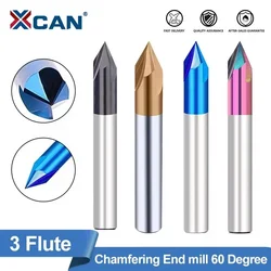 XCAN เครื่องกัด Chamfering Mill 60/90/120องศา3ขลุ่ย Router บิตแกะสลักสำหรับอลูมิเนียม CNC end Mill