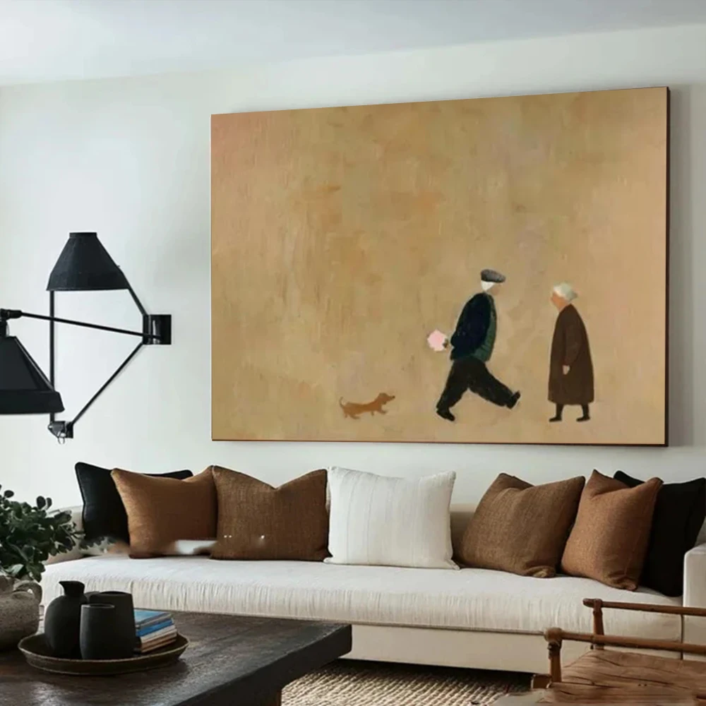 

100% Handmade Abstract Oil Painting On Canvas A couple walking their dog Wall Art Picture Mural For Home Living Room Decor Image