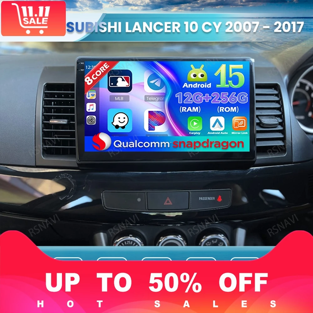 

Android 15 Car Radio For Mitsubishi Lancer 10 CY 2007 - 2017 Qualcomm Stereo Wireless Carplay Auto QLED DVD DSP 5G WIFI 4G LTE
