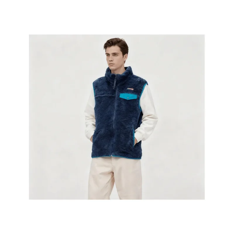 เสื้อกั๊กขนแกะคอตั้งสำหรับผู้ชายใส่กลางแจ้งในฤดูหนาว ผ้าฟลีซคอรัลหนานุ่ม อุ่นสบาย