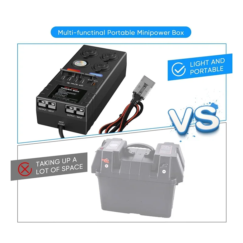 

AT93-2 X Anderson 6 X USB 3 X Cig Sockets Mini Power Distribution Box 12V DC 15A Max 50A With Mini Battery