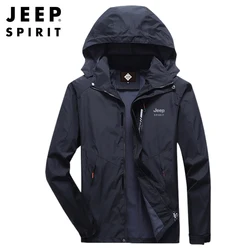 JEEP SPIRIT jacket men spring  autumn trend tooling top with hood windproof wear-resistant outdoor jacket high quality clothes