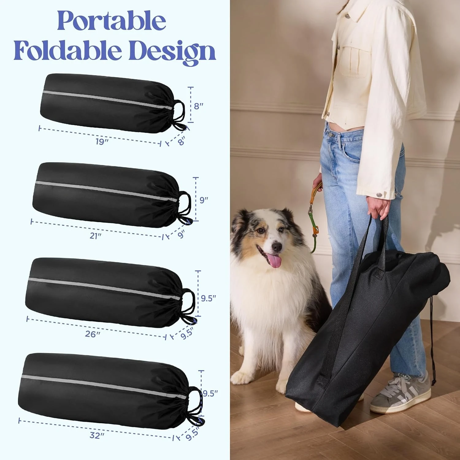 ZZH صندوق كلب ناعم قابل للطي - صندوق سفر محمول مقاس 42 بوصة للكلاب الكبيرة جدًا داخليًا وخارجيًا، بيت حيوانات أليفة قابل للطي بأربعة أبواب