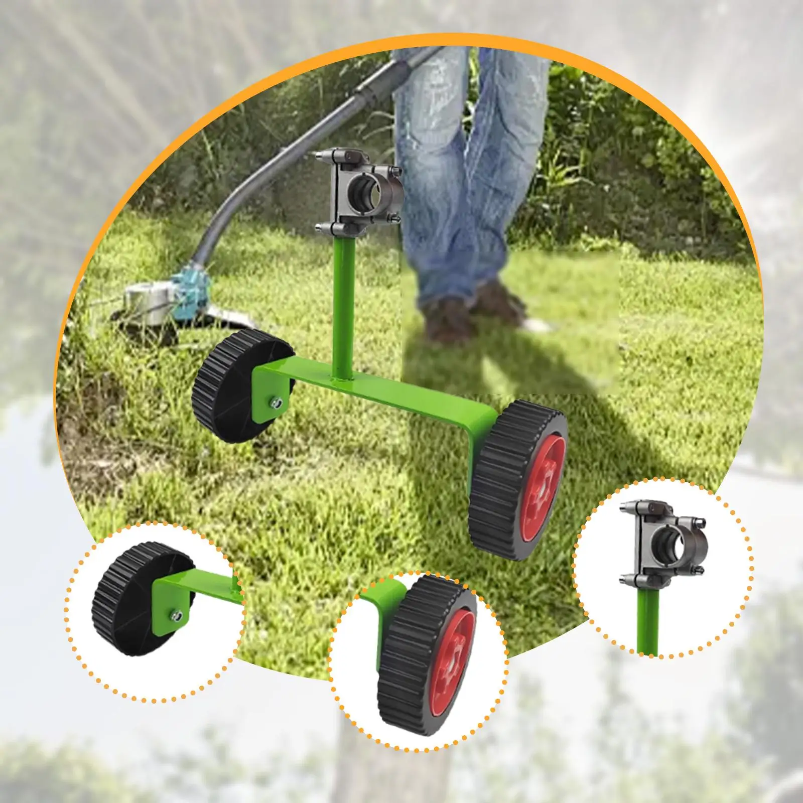 Auxiliary Wheel for Lawn Mower, Trimmer Support Attachment for Grass Cutting