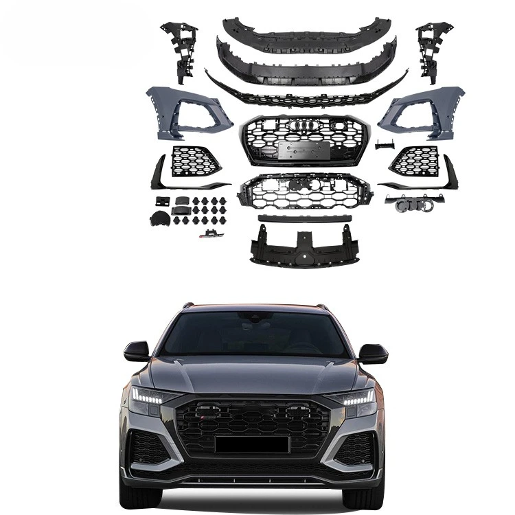 PP Material for Q8 upgrade RSQ8 body kit front car bumper lip with grill rear bumper diffuser and exhaust tips