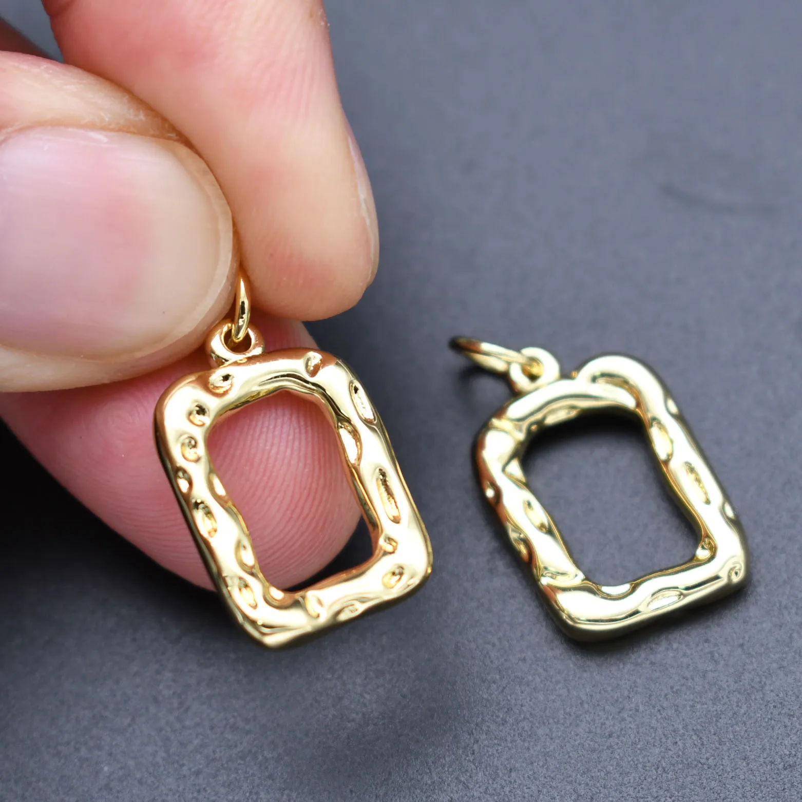 Jewelry Making Supplies High Quality Gold Plated Rectangle Uneven Hollow Charms for DIY Women Necklace Bracelet Earring Making