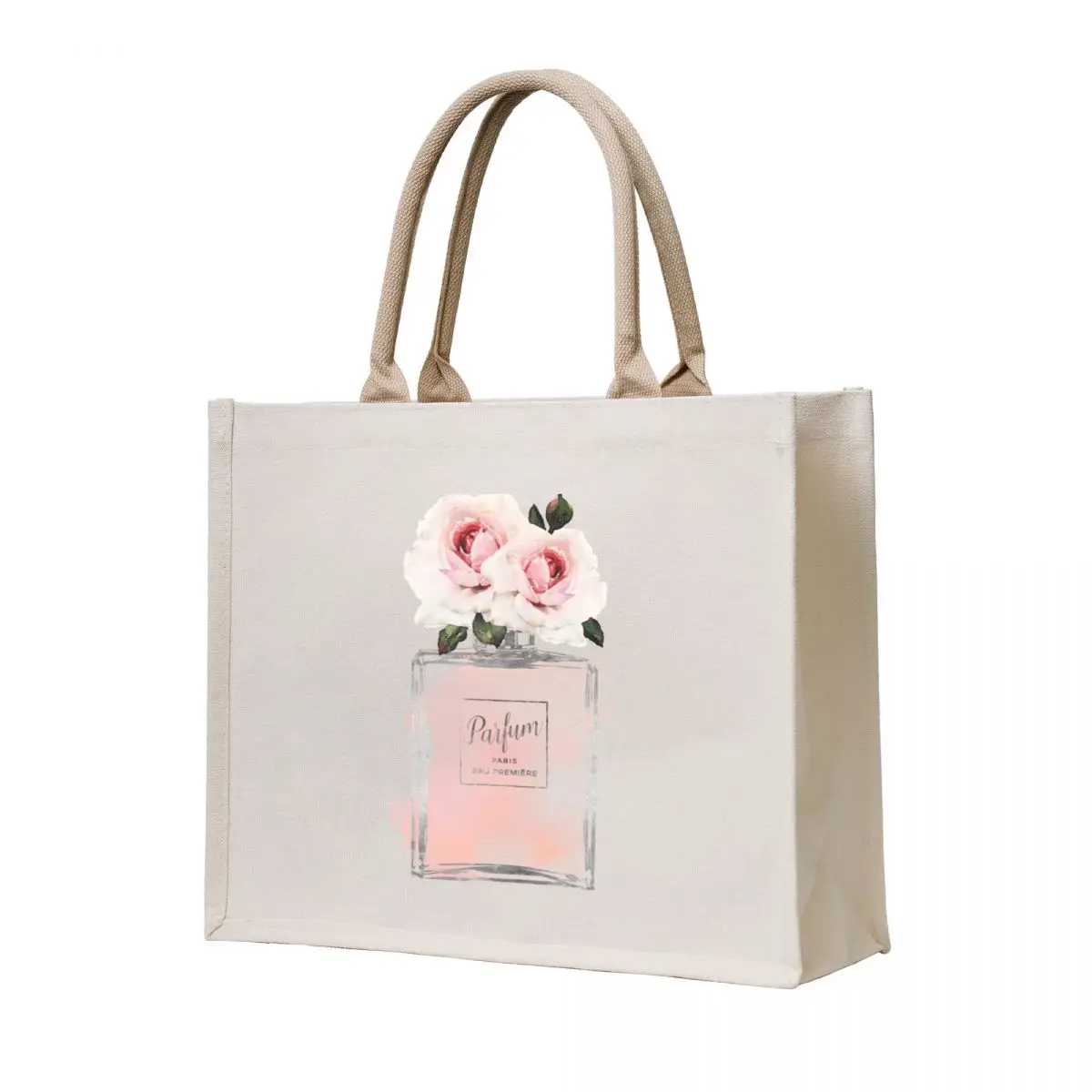 

Perfume bottle with pink roses, watercolor Pink and Silver Tote Bag shopper bag women canvas canvas tote bags Handbags women