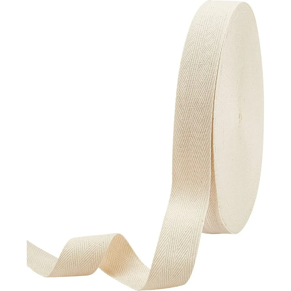 54.68 Yards(50m)/Roll Cotton Tape Ribbons, Herringbone Cotton Webbings, 30mm Wide Flat Cotton Herringbone Cords for Knit