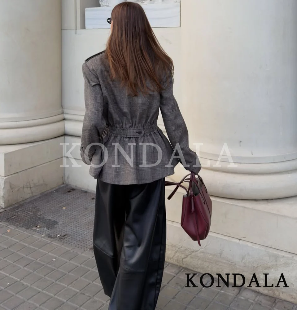 KONDALA-Chaqueta mezclada informal Vintage para mujer, chaqueta a cuadros con cintura ajustada y cuello levantado, chaqueta elegante para ir al trabajo a la moda para primavera 2026