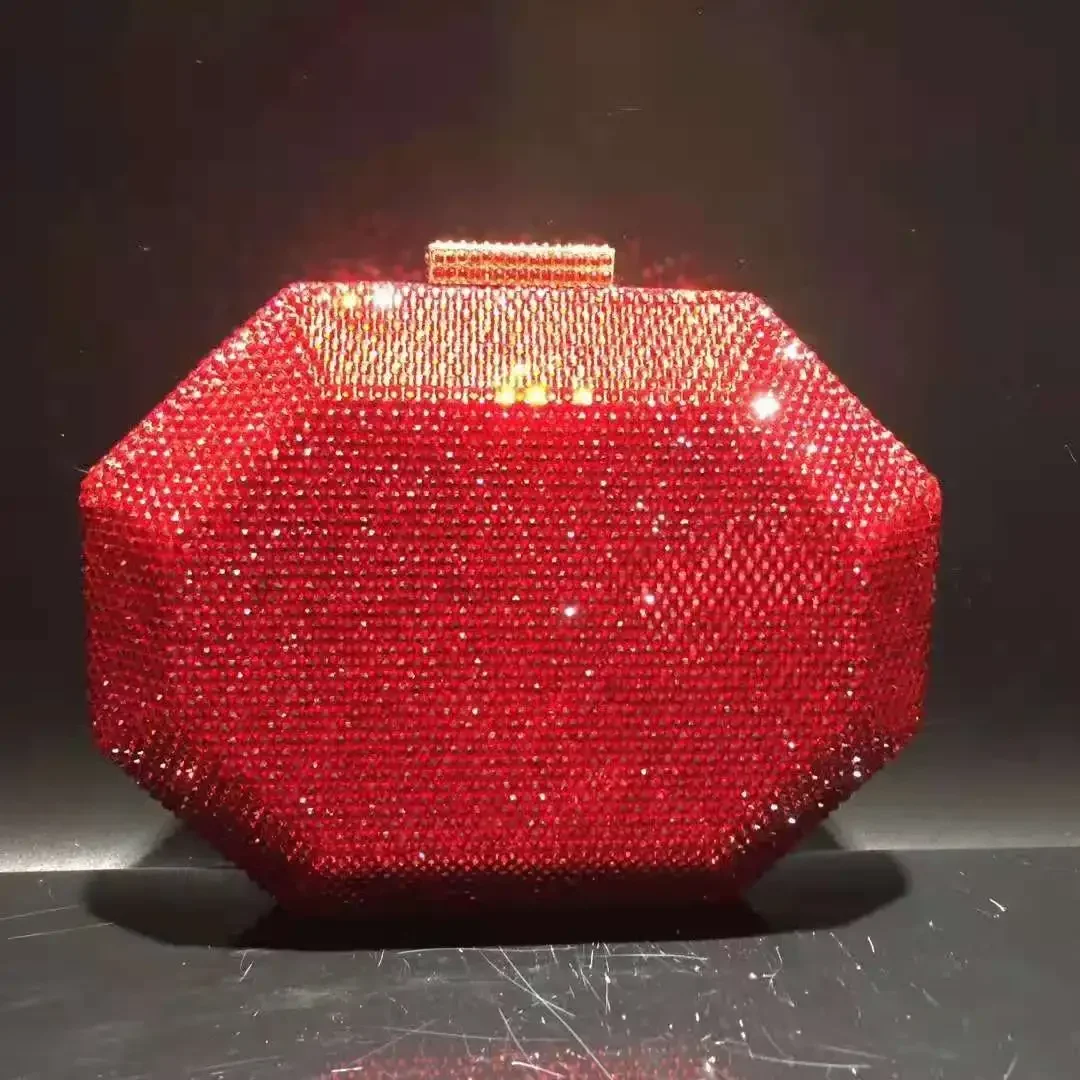 

Lady Blue/Red Color Crystal Rhinestones Women Evening Purse Metal Minaudiere Handbag Wedding Clutch Bridal Party Hand Bag