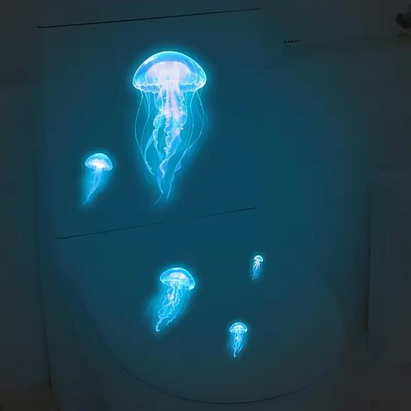 Glow-In-The-Dark Jellyfish Toilet Stickers Self-Adhesive Removable Wall Sticker Car Bedroom Living Room Decals Bathroom Decor