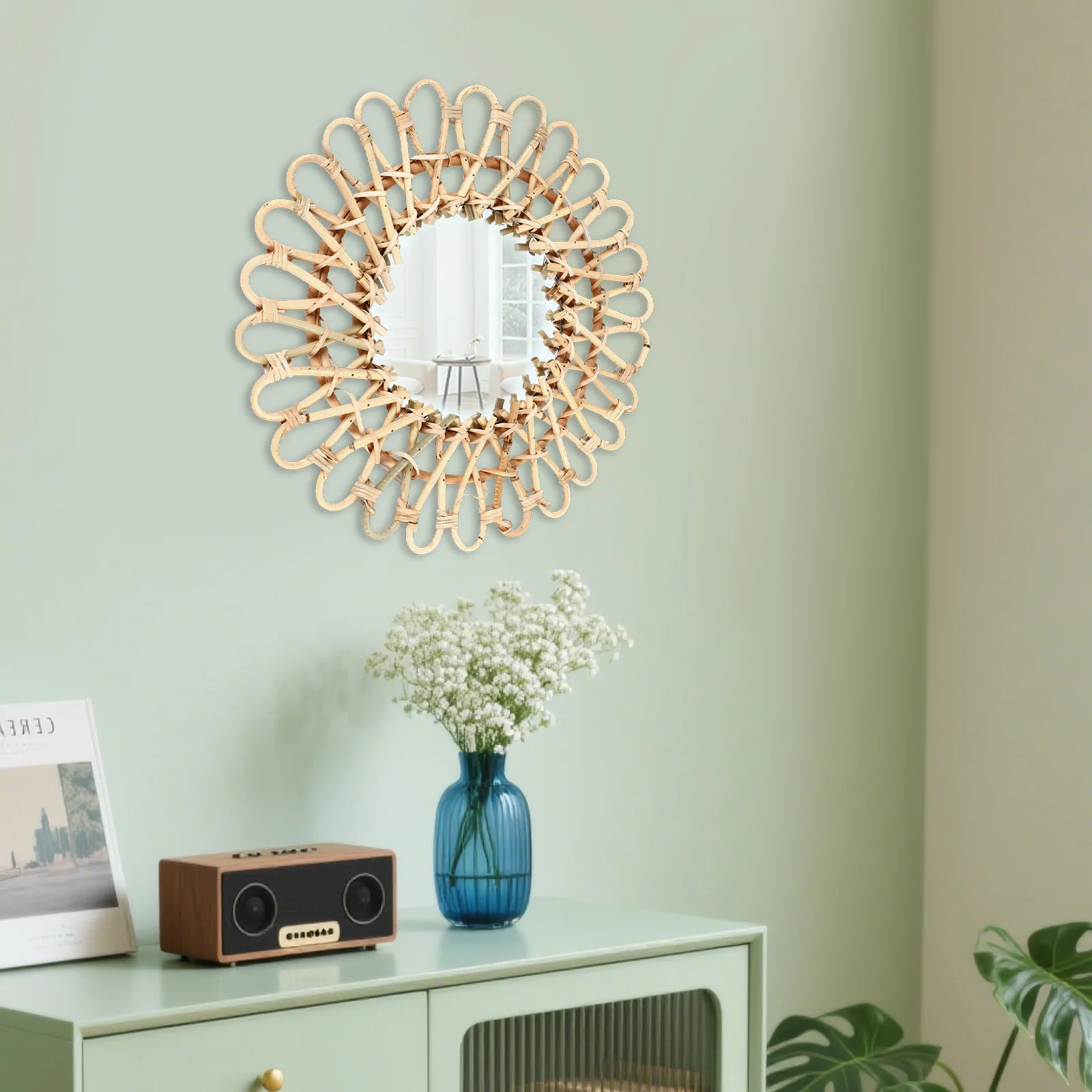 Cermin Rotan Besar 40cm untuk  - Rattan Mirror Round ulasan dan harga