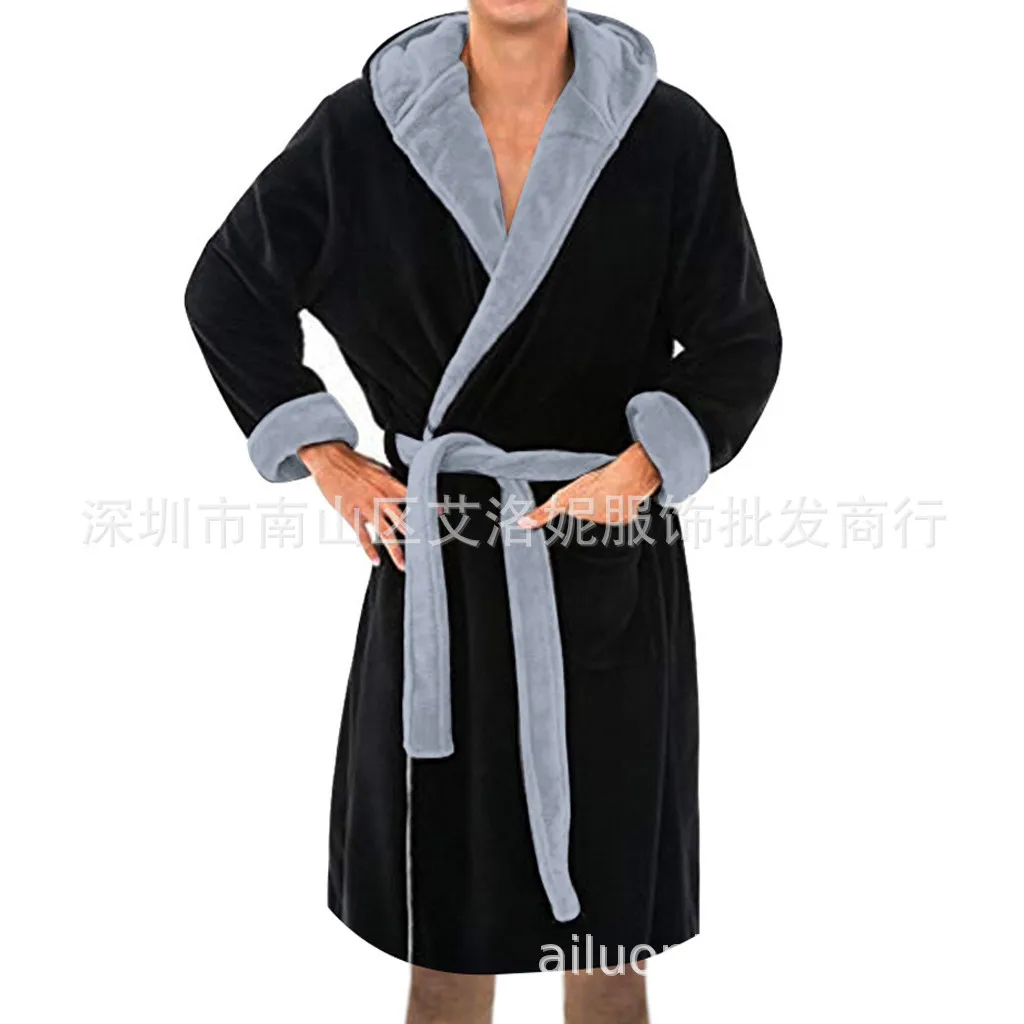 

Bathrobe Clothes Nightgown Sleepwear Casual Long Sleeve Mens Man Winter Warm Flannel Robe Plush Male Bath Robe Loungewear Home