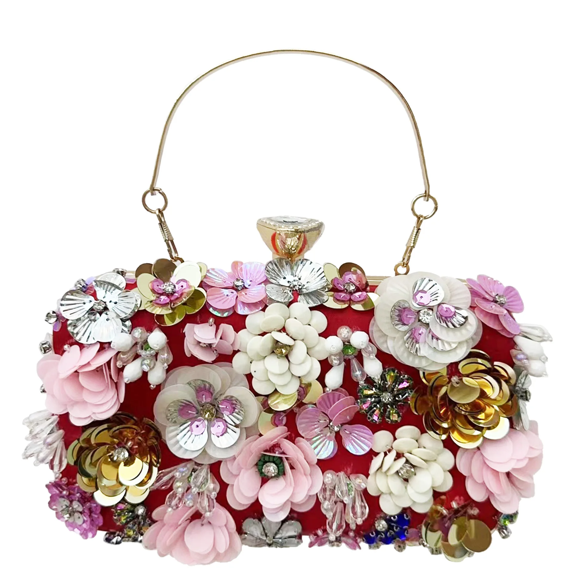 

Fashion Women Bags Flower Diamonds Embroidery Small Clutch Luxury Lady Handbags Evening Bags New Arrival Chain Shoulder Purse