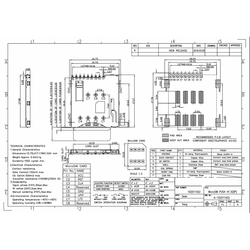 2pcs Sim Self-Elastic Card Holder 6+1/8+1 MUP-C792 Micro SIM Card Connector Patch Self-piercing 6 +1 P SIM Card Slot Socket