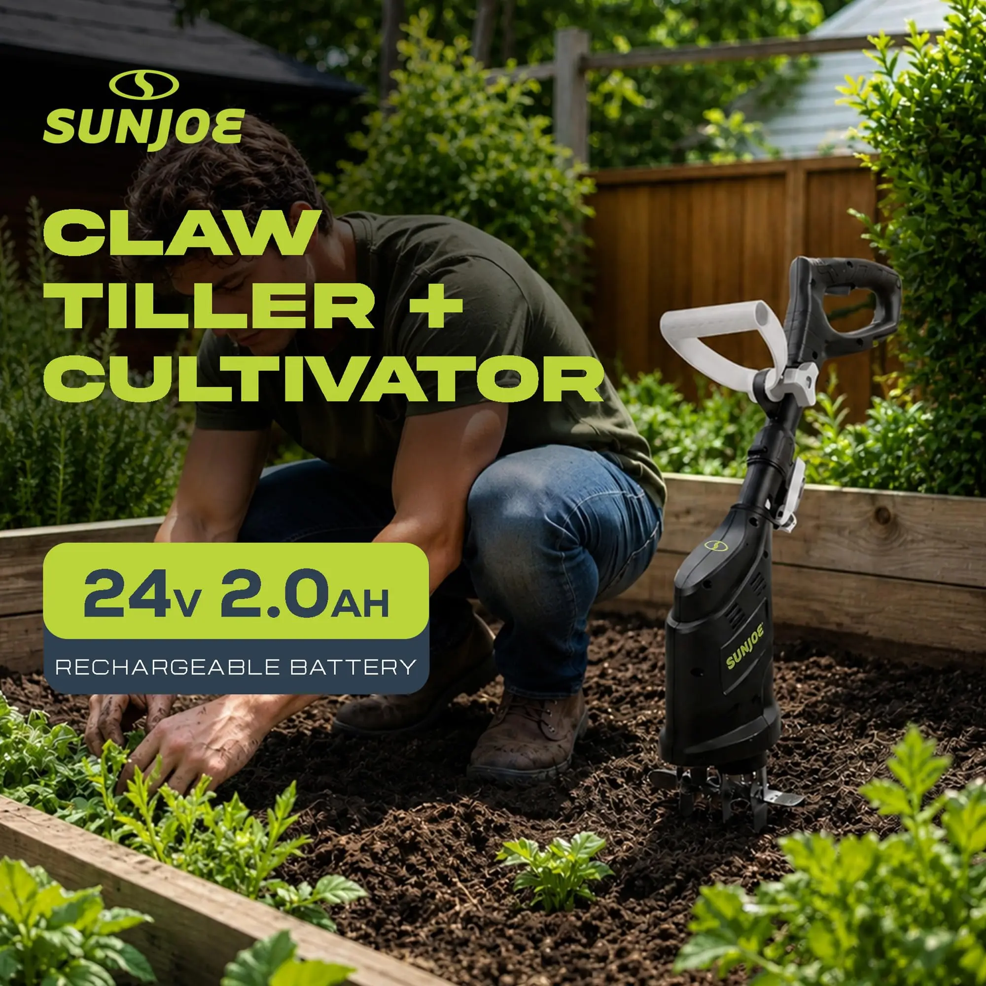Cordless Garden Claw Tiller & Cultivator with 4-Tine, 24V-CTLR-LTE