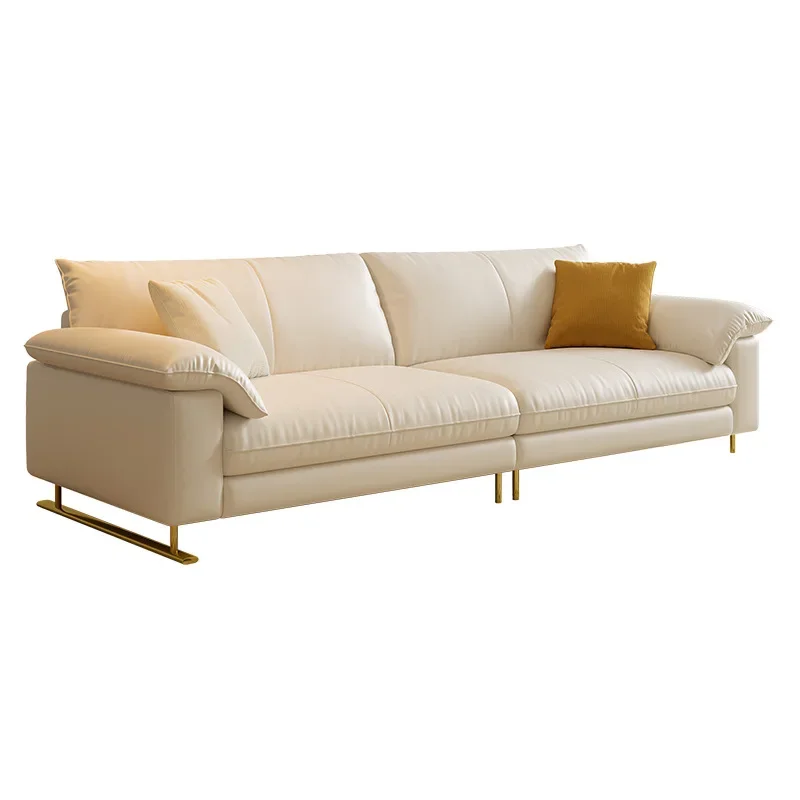 

French new sofa cream white first layer cowhide living room small apartment modern simple leather sofa