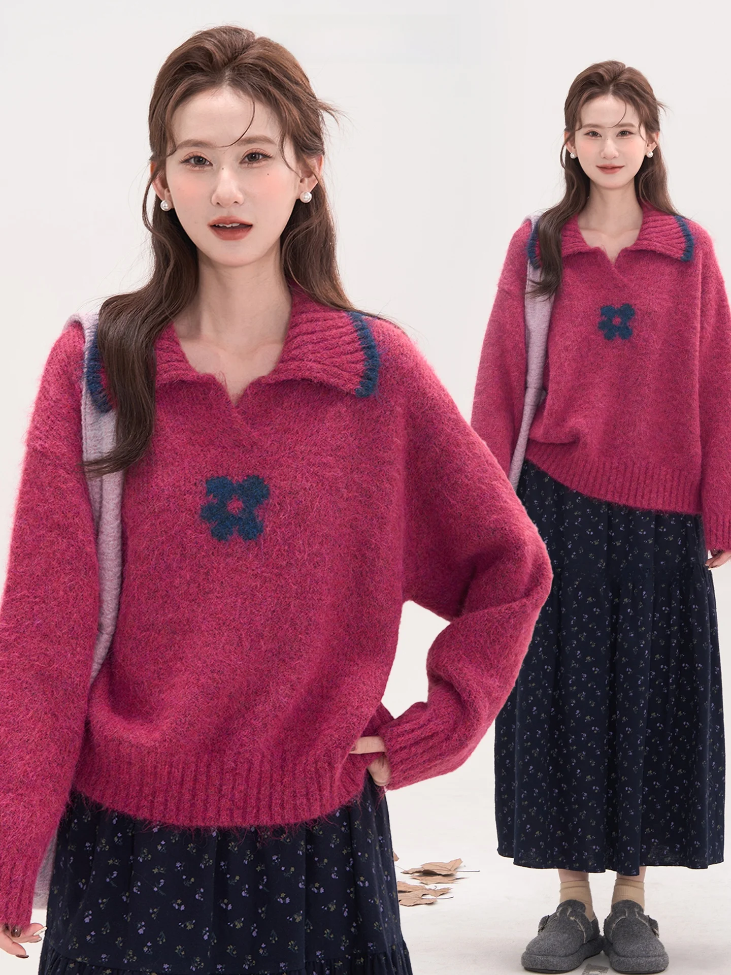 

Вязаный шерстяной свитер Heme с цветочным узором, женский, повседневный, зимний, теплый, с длинным рукавом, стандартный крой