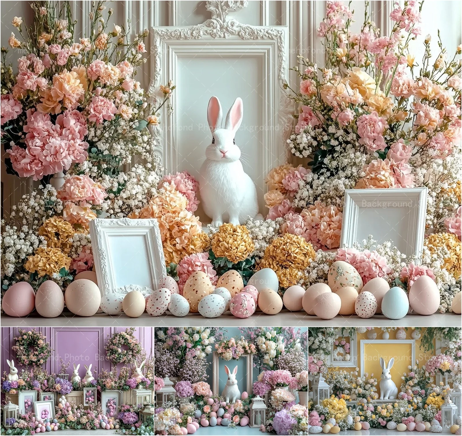 

Мехофонд фон для фотосъемки весна Пасха красочный фон стена яйцо цветы кролик детский семейный портрет фон Декор