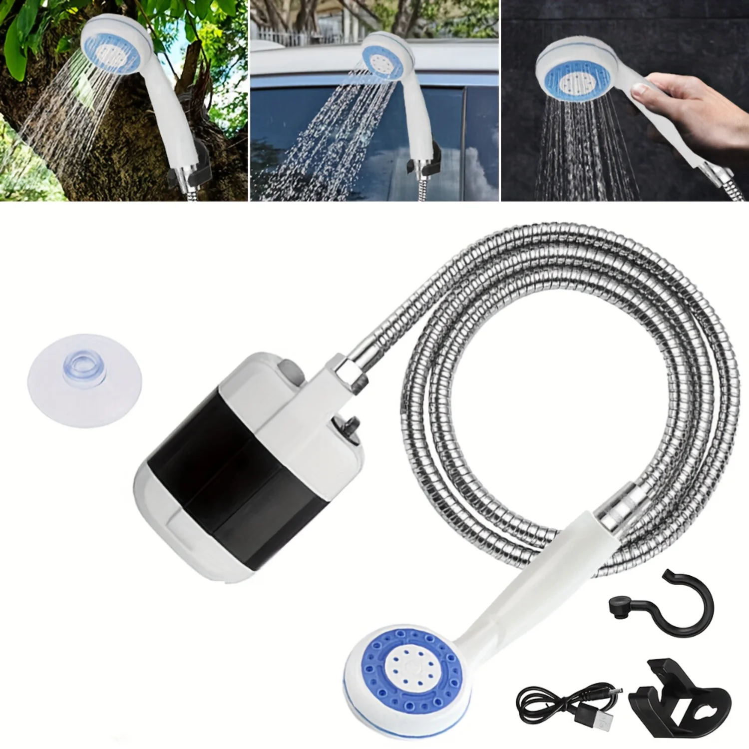 Rechargeable Portable Camping Shower - Ultra-Portable and Lightweight Design, Water-Resistant and Durable Construction, Easy to 