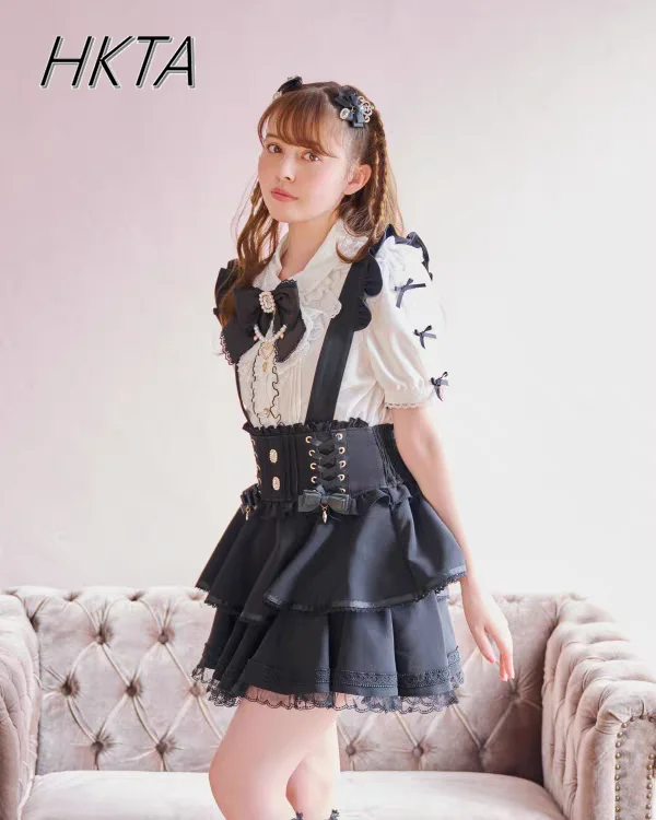 

Japanese Liz Skirt 2025 Autumn New Sweet Cute Lace Kawaii Bow Black Mini Skirt Women Mine Bubble Short-sleeve Shirt Lolita Girls