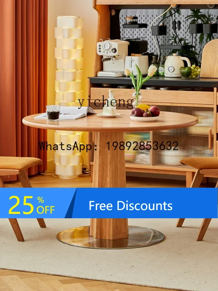 

LYY Solid Wood round Table Rock Plate Retro Dining Room Household Small Apartment round Dining Table and Chair