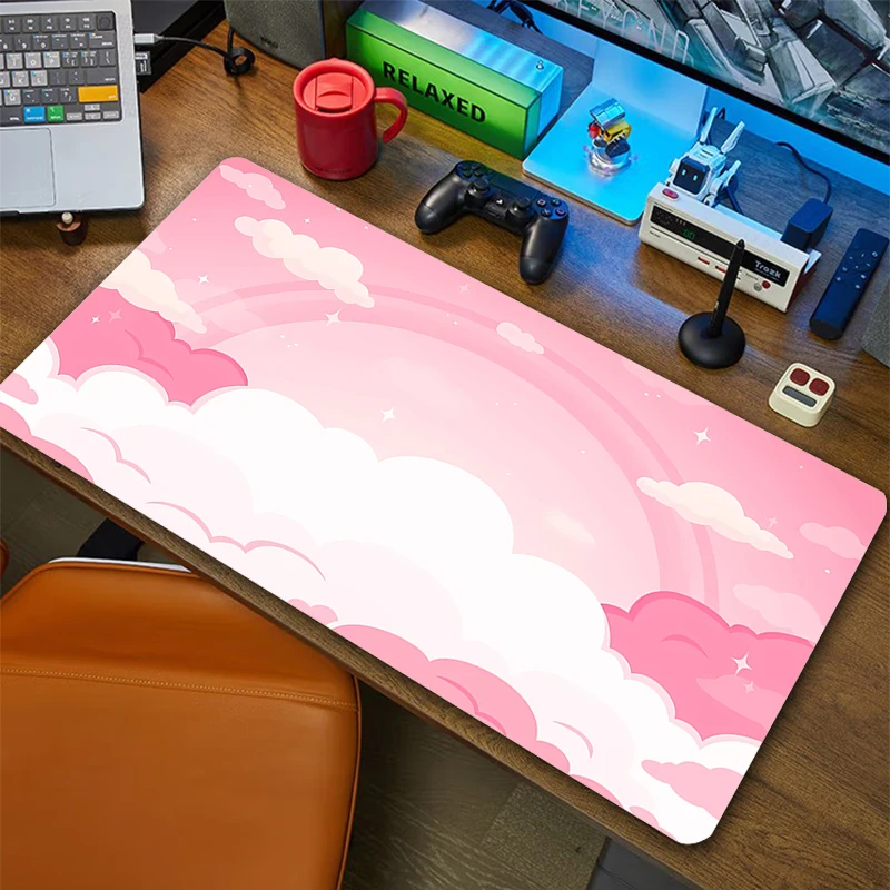 Pink Cloud Gaming Mouse Pad Cute Moon Space Mausepad Desk Mat XXL Keyboard Pads Large Carpet Computer Table Mats XXL Mousepad