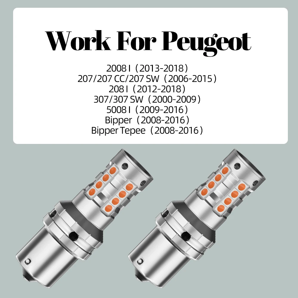 2pcs LED Brake Light Blub Lamp P21W BA15S 1156 Canbus No Error For Peugeot 2008 207 CC SW 208 307 5008 Bipper Tepee