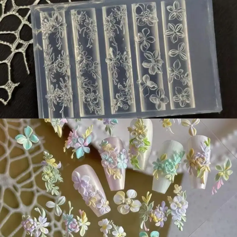 Molde de silicona para uñas de fruta 3D, pétalos de flores dulces, diseño artesanal, plantilla para manicura, plantilla para tallado de uñas, herramientas de molde de estampado suave