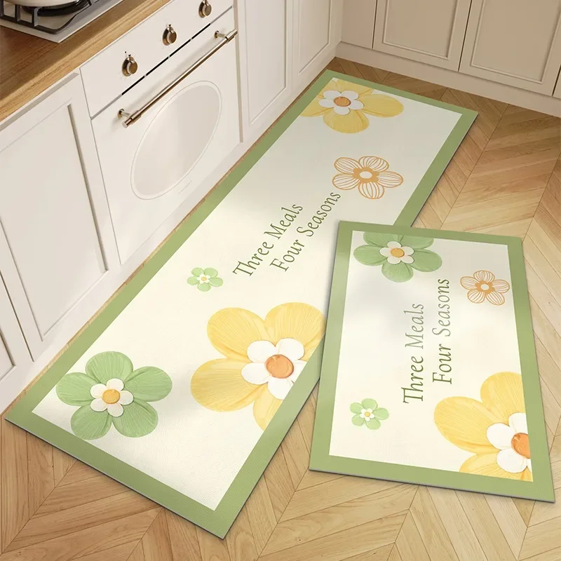 

Kitchen Floor Mats Flowers Small Fresh Oil-proof Waterproof PVC Easy To Care for Anti-dirty Rug Balcony Carpets Ковер Tapis 러그