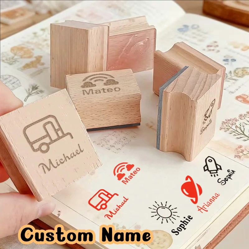 1 pièce – Sceau en bois personnalisé avec nom, fournitures de bureau, sceau en bois personnalisé pour identifier vos effets personnels