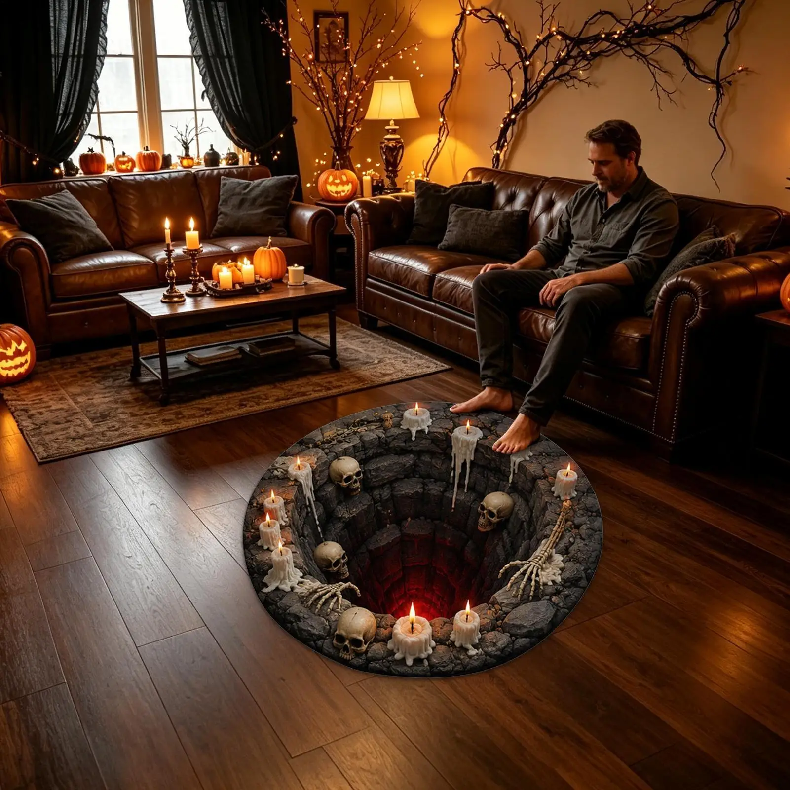 Optical Illusion Rug 23.6 Inch Plush Round Spooky Abyss Rug Non-slip Halloween Area Rug For Home Hotel Dorm Indoor Outdoor