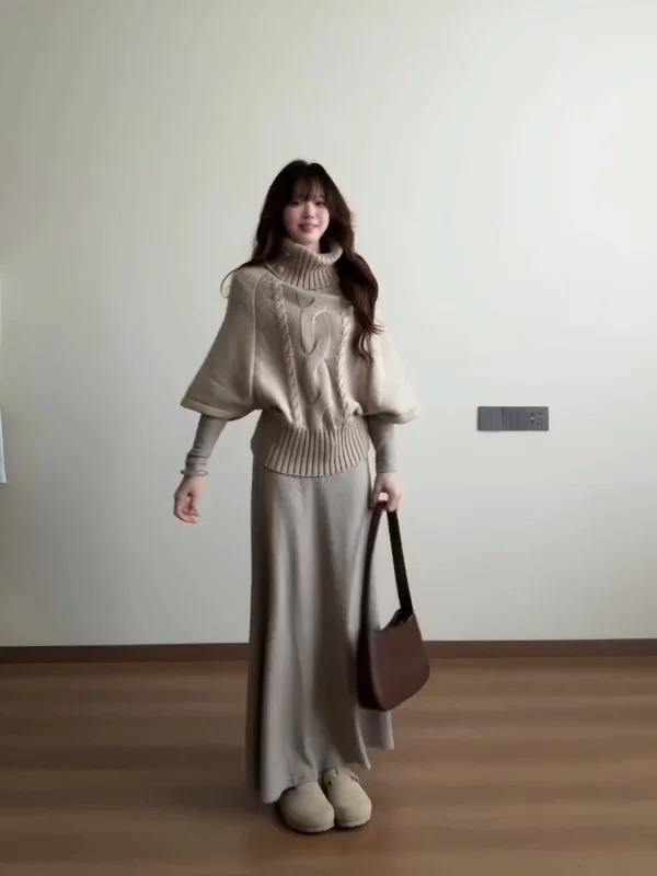 

plus Size Korean Sle High Collar Knitted Sweater Women Commute Versatile Slimming Cowl Ne Pullover Knitwear