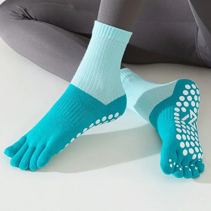 Pilates Five Toe Socks  Women Cotton Silicone Non-slip Crew Yoga Socks