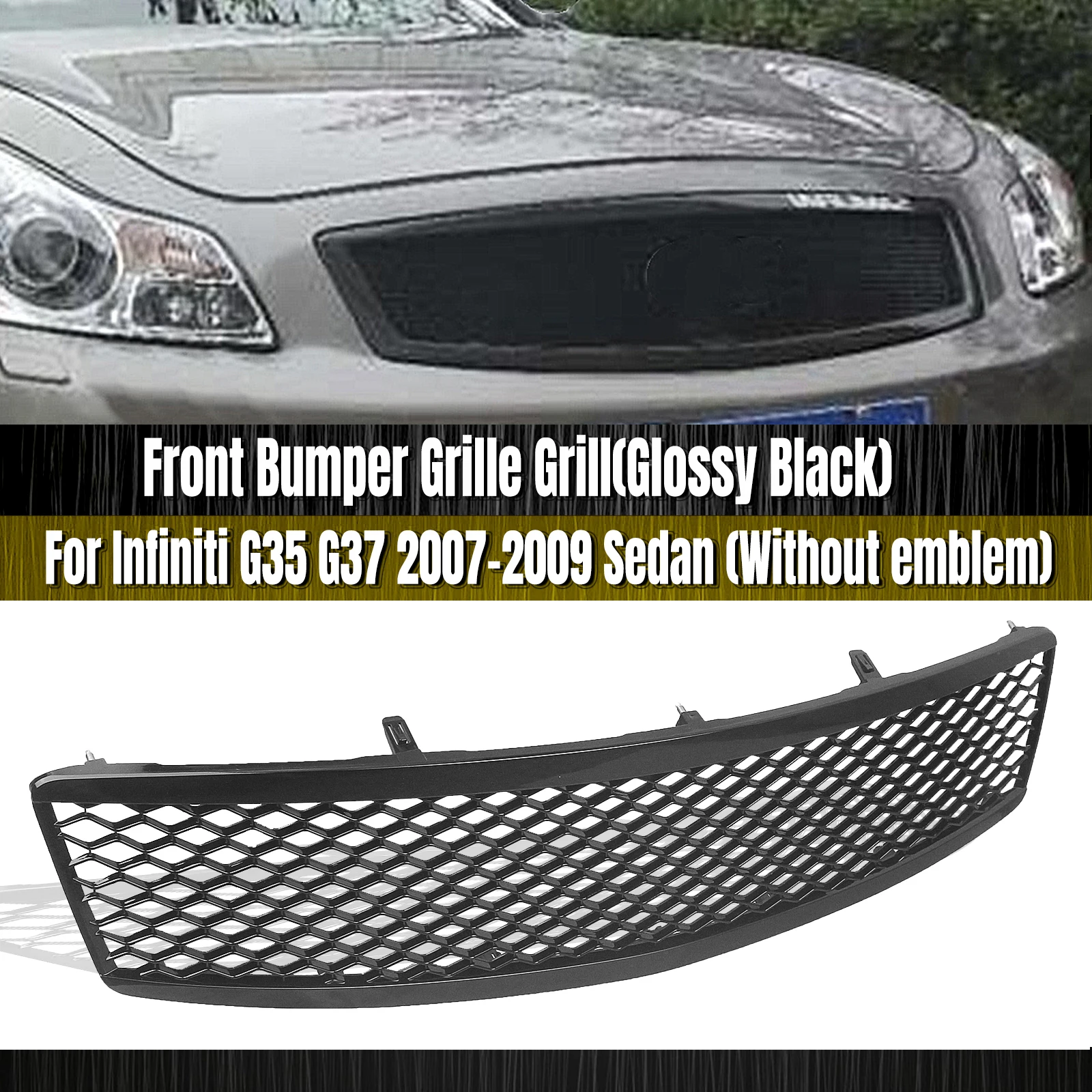 Front Grille Racing Grills Car Upper Bumper Mesh Grid Replacement For Infiniti G G35 G37 Sedan 4 Door 2007-2009